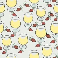 Seamless background with a drink in a glass and a strawberry. Drawing. vector