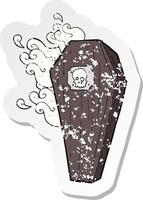 retro distressed sticker of a spooky cartoon coffin vector