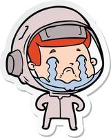 sticker of a cartoon crying astronaut vector