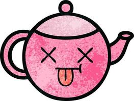 retro grunge texture cartoon teapot vector