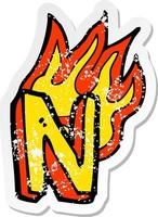 retro distressed sticker of a cartoon flaming letter vector