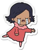 sticker of a cartoon girl crying vector