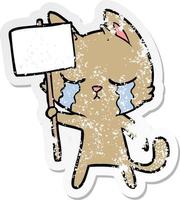 distressed sticker of a crying cartoon cat vector