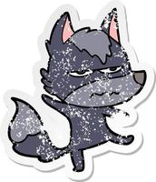 distressed sticker of a cartoon annoyed wolf vector