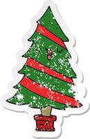 distressed sticker of a cartoon christmas tree vector