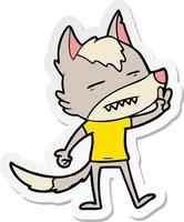 sticker of a cartoon wolf showing teeth vector