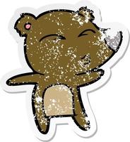 distressed sticker of a cartoon whistling bear vector