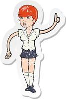 retro distressed sticker of a cartoon pretty girl asking question vector