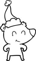 dibujo de línea de oso femenino de un sombrero de santa vector