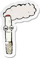 retro distressed sticker of a cartoon happy cigarette vector