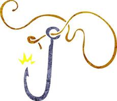 retro cartoon doodle of a sharp fishing hook vector