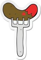 sticker of a cartoon sausage on fork vector