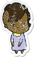 distressed sticker of a cute cartoon girl with hipster haircut vector