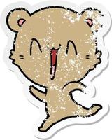 distressed sticker of a happy bear running cartoon vector