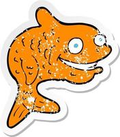 pegatina retro angustiada de un pez feliz de dibujos animados vector