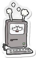 sticker of a cartoon tired computer overheating vector