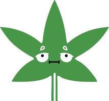 flat color retro cartoon marijuana leaf vector