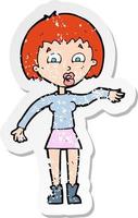 retro distressed sticker of a cartoon surprised woman vector