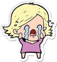 sticker of a cartoon woman crying vector