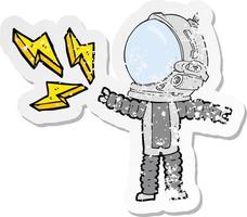 retro distressed sticker of a cartoon space man vector