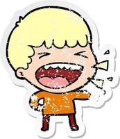 distressed sticker of a cartoon laughing man vector