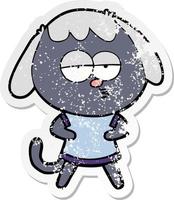 distressed sticker of a cartoon bored dog vector