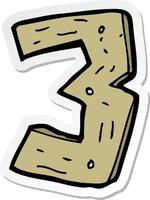 sticker of a cartoon wooden number vector