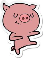 sticker of a happy cartoon pig dancing vector