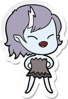 sticker of a cartoon laughing vampire girl vector