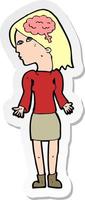 sticker of a cartoon clever woman shrugging shoulders vector
