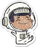 pegatina angustiada de un astronauta de dibujos animados feliz vector