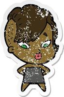 distressed sticker of a cartoon surprised girl vector