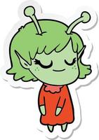 sticker of a smiling alien girl cartoon vector