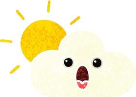 retro illustration style cartoon sun and cloud vector