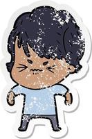 distressed sticker of a cartoon frustrated woman vector