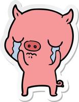 sticker of a cartoon pig crying vector