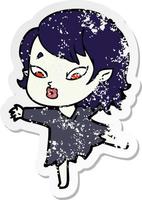 distressed sticker of a cute cartoon vampire girl vector