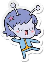 sticker of a happy alien girl cartoon vector