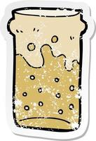 retro distressed sticker of a cartoon pint of beer vector