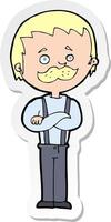 sticker of a cartoon man with mustache vector