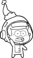 line drawing of a surprised astronaut wearing santa hat vector