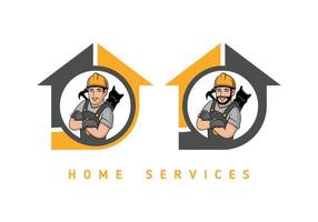 Home service handyman cartoon character logo design illustration vector