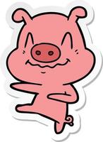 sticker of a nervous cartoon pig dancing vector