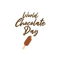 World chocolate day text with chocolate stick ice cream illustration. white background. simple square design. suitable for wallpaper, social media post, background. vector