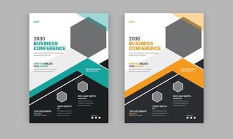Folleto de conferencia de negocios corporativos y plantilla de diseño de folleto con buen fondo. vector