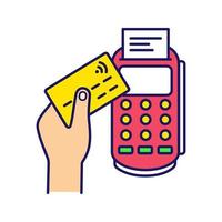 icono de color del terminal de pago. terminal pos. pago nfc transacción sin contacto. Cerca de un campo de comunicación. pago electrónico. ilustración vectorial aislada vector