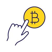 Hand with bitcoin coin color icon. Buying or selling bitcoin. Cryptocurrency. Isolated vector illustration