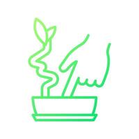 Touch to check moistured soil gradient linear vector icon. Housplant watering and care. Indoor plant hydration. Thin line color symbol. Modern style pictogram. Vector isolated outline drawing