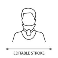 Cervical collar linear icon. Neck brace. Thin line illustration. Medical plastic neck support. Orthopedic collar. Traumatic head and neck injuries. Vector isolated outline drawing. Editable stroke