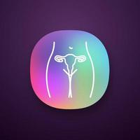 Female reproductive system app icon. Uterus, fallopian tubes and vagina. Womens health. Gynecology. UI UX user interface. Web or mobile application. Vector isolated illustration
